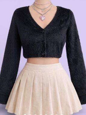 Aeropostale Black Fuzzy V-Neck Button Cardigan